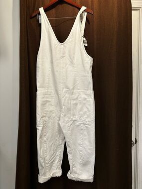 We The Free White Denim Utility Overalls Jumpsuit